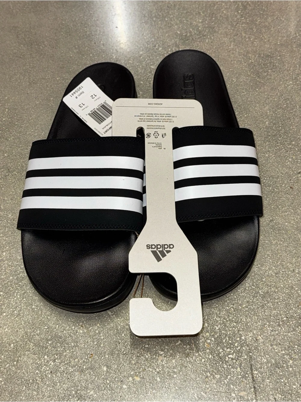 ADIDAS Adilette Comfort Unisex Black White Stripe Slides Mens 12 Womens 13 NIB